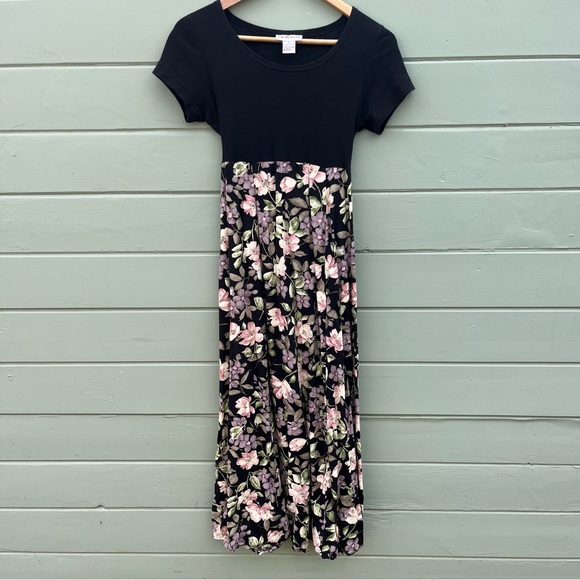 Vintage S Laura Tyler Maxi dress black floral 90s - Picture 2 of 8
